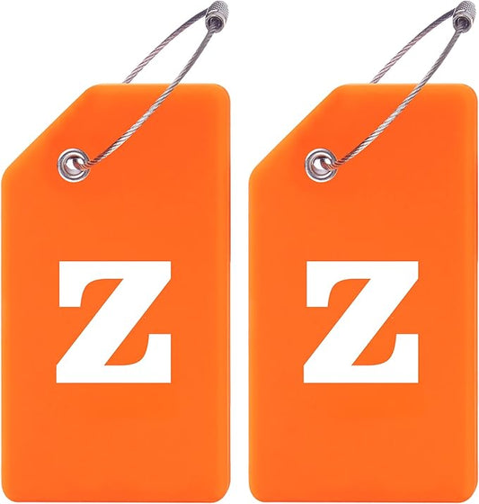 Gostwo 2 Pack Silicone Luggage Tags for Suitcases, 26 Initial Letter Baggage Labels Handbag School Bag Suitcase Instrument Tag with Stainless Steel Loop(Orange)(Letter Z)