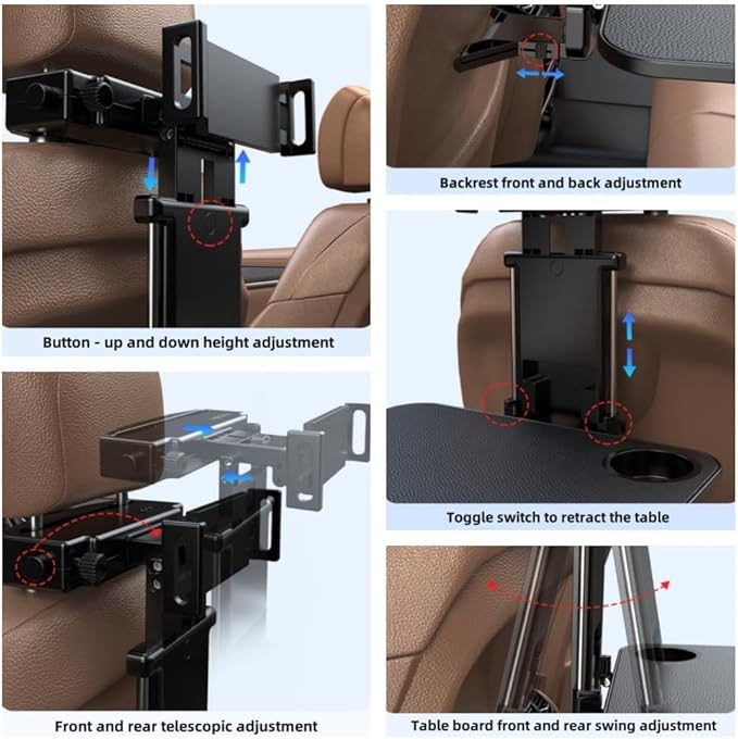 Vpswekans Car Table Multifunctional Folding Desk, Seat Back Laptop Desk and Food Tray for Car Travel, Car Seat Back Portable Tray with Tablet Holder or Mobile Phone Holder(A)