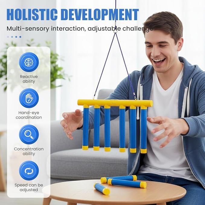 Reflective Drop Stick Challenge Game, 2026 New Hand Eye Coordination Reflex Training Toy, 3 Adjustable Speed Modes, Catching Sticks Game for All Ages (Blue)