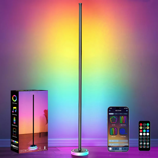 BRINGUX Smart Corner Floor Lamp, RGBICW LED Standing Lamp with App Control, 16 Million Colors with Music Sync, Dimmable Ambient Light for Bedroom, Living Room, Home Decor (Black)
