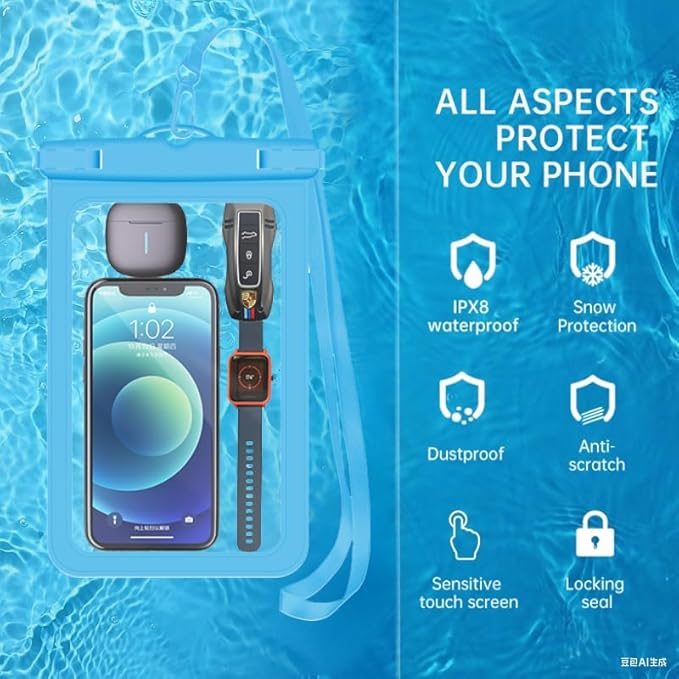 [Up to 8.9" 2 Pack Waterproof Phone Pouch Case,Waterproof Phone Bag for iPhone 17 16 15 14 13 Pro Max Plus Galaxy S25 S24 Ultar Plus+,IPX8 Cellphone Dry Bag Beach Travel Essentials-Blue