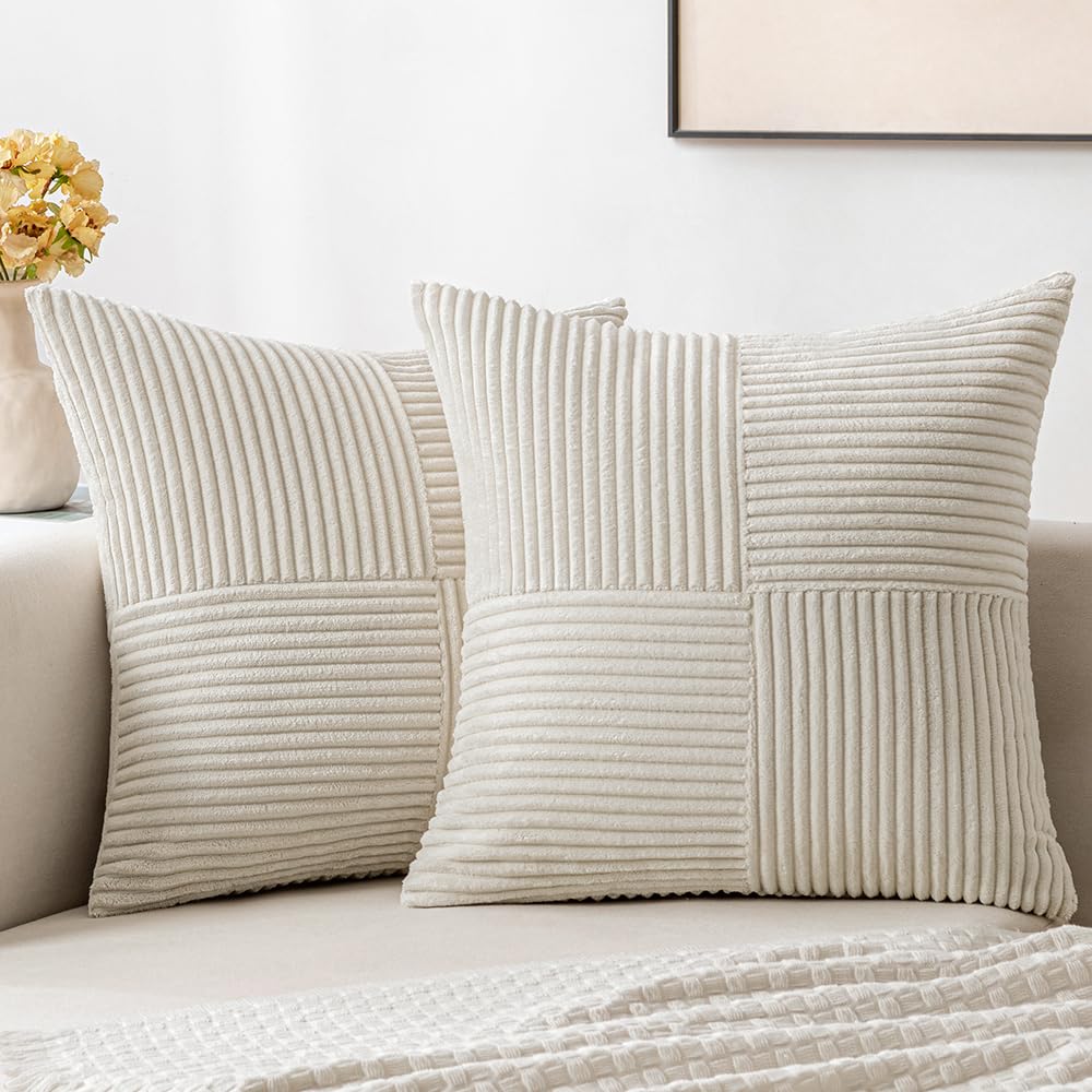 MIULEE Pack of 2 Corduroy Decorative Throw Pillow Covers Bundle Pack of 2 Chenille Decorative Throw Pillow Covers 18x18 Inch Beige