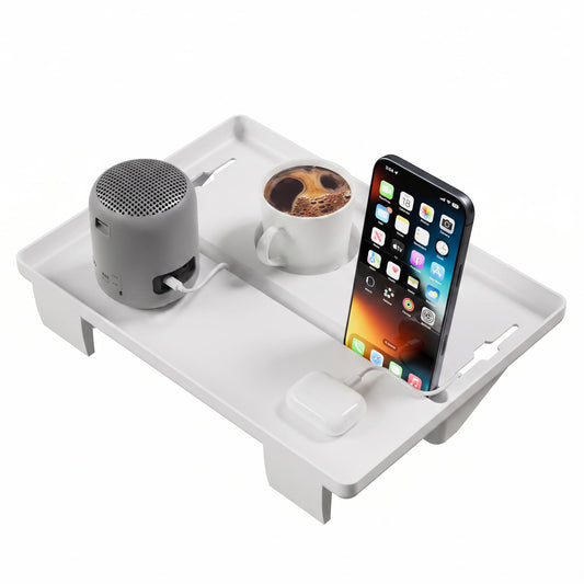 JOYMOOP Clip-On Bedside Shelf for Bunk Beds, Dorm Room Essentials, Bedside Caddy, No-Tool Install Bed Side Table Storage for Loft, Platform Beds, Nightstand Caddy for Phone, Glasses, Book (White)