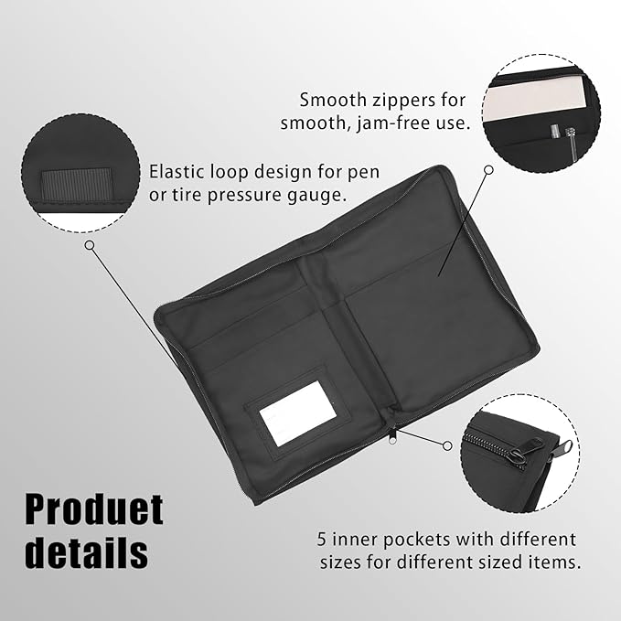 Car Registration and Insurance Holder, Glove Compartment Document Holder Owners Manual Case, Zippered Pouch Multi-Pocket Glove Bag Interior Car Accessories for Driver License, Card