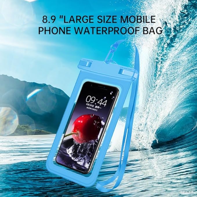 [Up to 6.9"+Up to 8.9" 2 Pack Waterproof Phone Pouch Case,Waterproof Phone Bag for iPhone 17 16 15 14 13 Pro Max Plus Galaxy S25 Ultar,IPX8 Cellphone Dry Bag Beach Travel Essentials-Blue