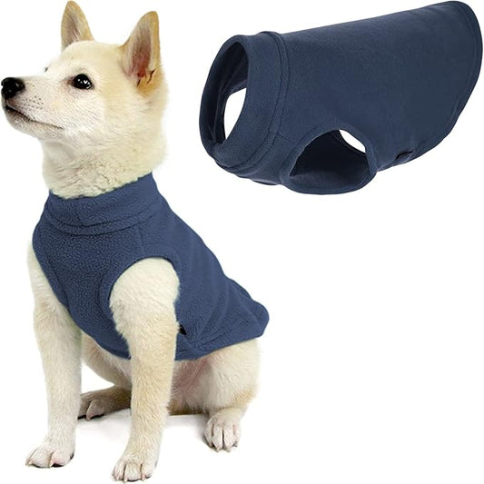 Gooby Stretch Fleece Vest Dog Sweater - Indigo Blue, Small - Warm Pullover Super Stretchy Fleece Dog Jacket for Small to Large Dogs