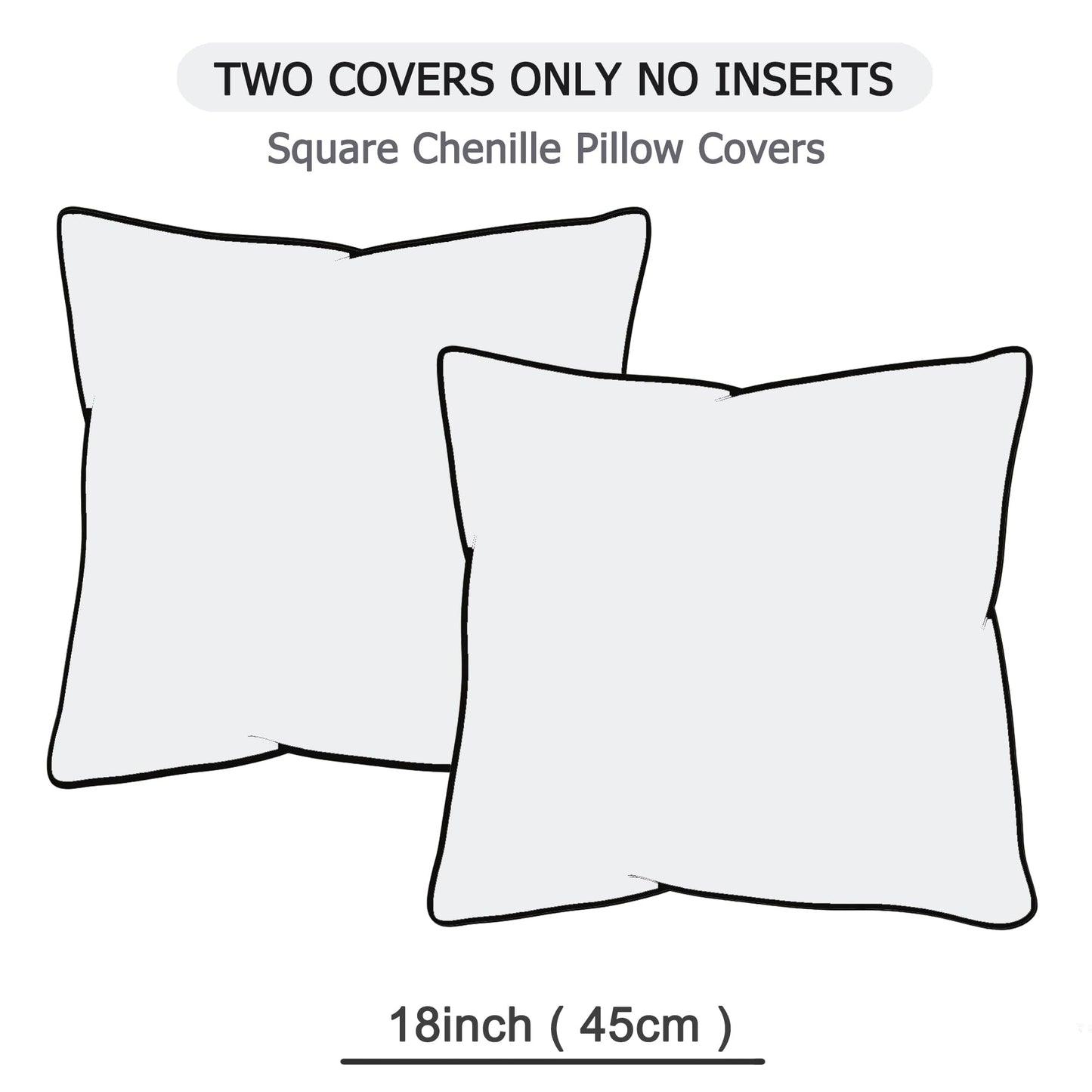 GAWAMAY Set of 2 Soft Textured Chenille Throw Pillow Covers 18x18 Inch (45x45 CM), Decorative Pillowcases Cushion Covers for Farmhouse Home Decor, Couch Living Room Sofa Bedroom Chair, Bright White