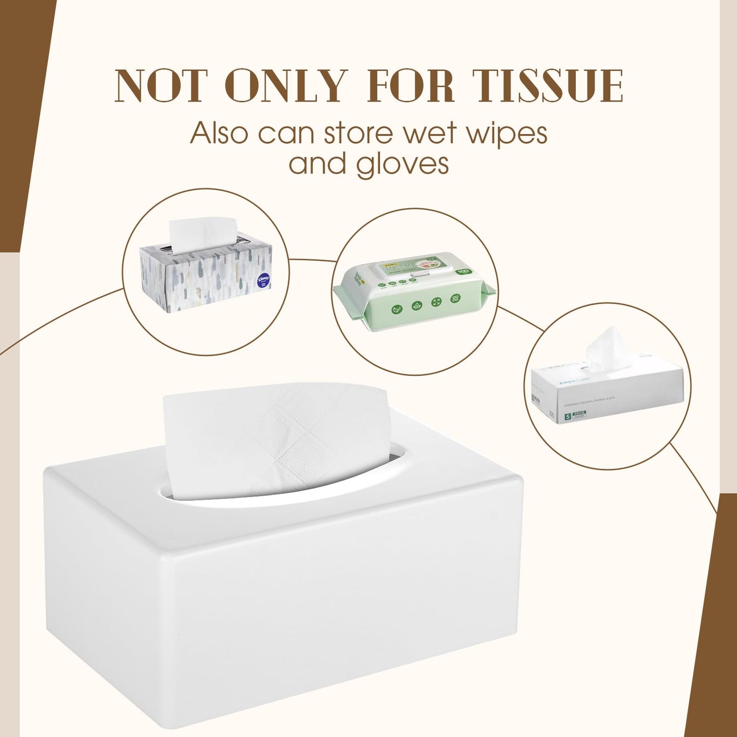 Y-in Hand Tissue Box Cover, Rectangular Facial Tissue Holder with Bottom, Decorative Storage Box for Bathroom Vanity, Countertops, Dressers, Night Stand, Car, RV, Parlors and Offices - White