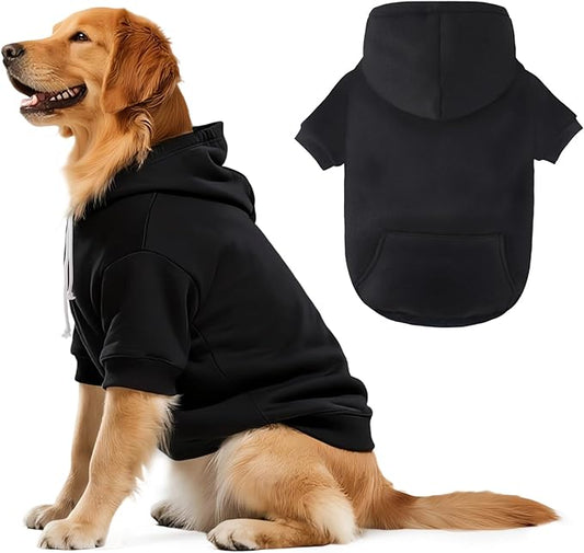 BAOBICUTE Dog Basic Hoodie Soft Dog Clothes Cold Weather Sweaters for Medium Large Dogs Cozy Fabric Warm Sweatshirt with Leash Hole (Black, XL (Back: 24.8",Chest: 33.86", Neck: 25.2"))