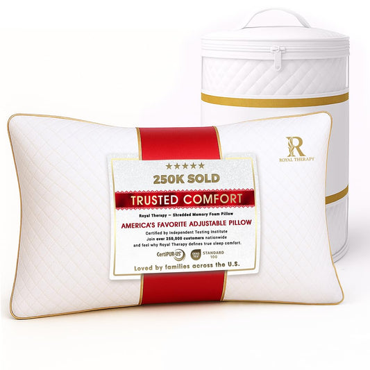 Royal Therapy King Shredded Memory Foam Bed Pillow – Adjustable Memory Foam Pillow for Sleeping, Firm Pillow for Neck & Shoulder Support, Breathable for Back, Stomach, Side Sleepers