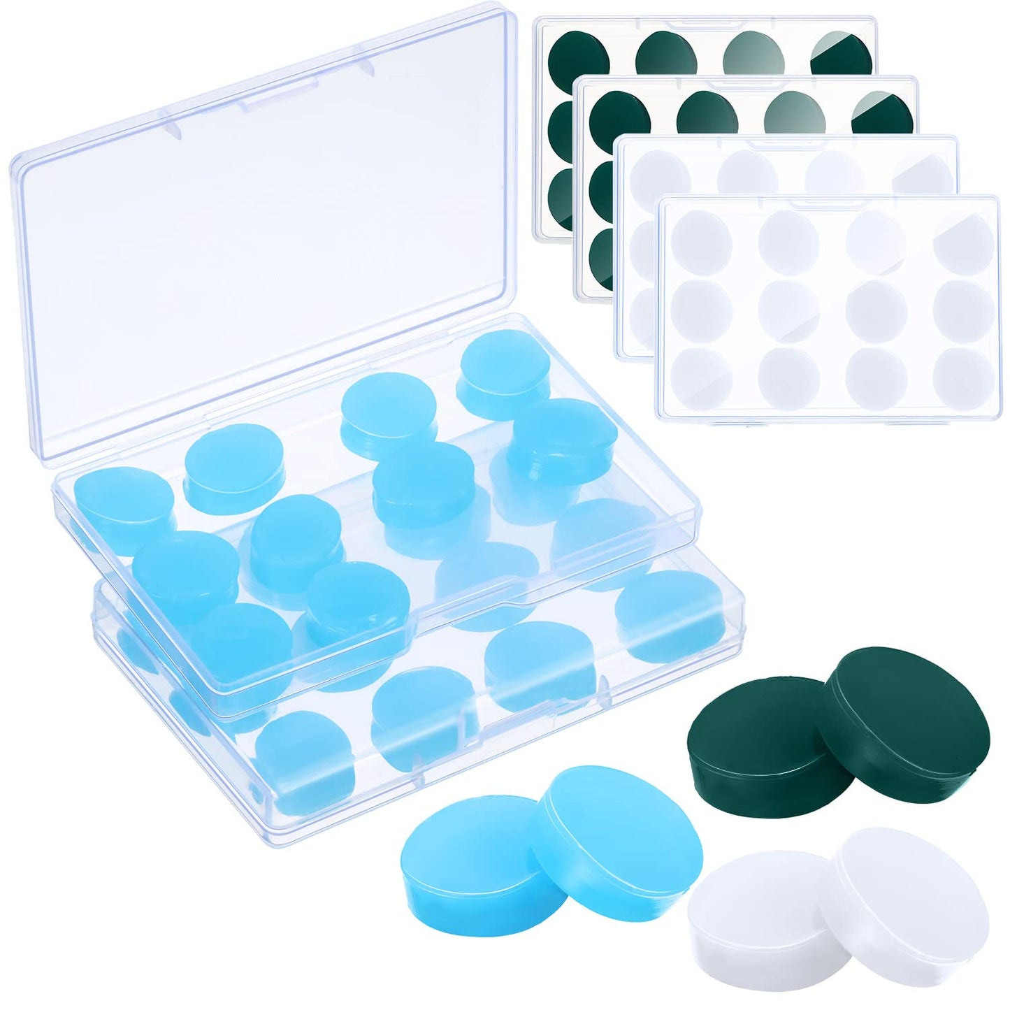 Frienda 36 Pair Ear Plug for Sleeping Reusable Moldable Wax Silicone Earplug 27db Gel Noise Cancelling Earplug with Case Waterproof Ear Protection for Swimming Snoring Study Travel(White, Blue, Green)