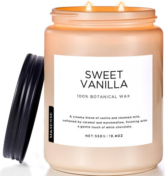 M&SENSE Vanilla Scented Candles, 19.4oz Large Natural Soy Wax, 110 Hours Long Lasting, Non Toxic Organic Candles Clean Burn, Sweet Smelling for Stress Relief, Aromatherapy Relaxing Gifts for Women