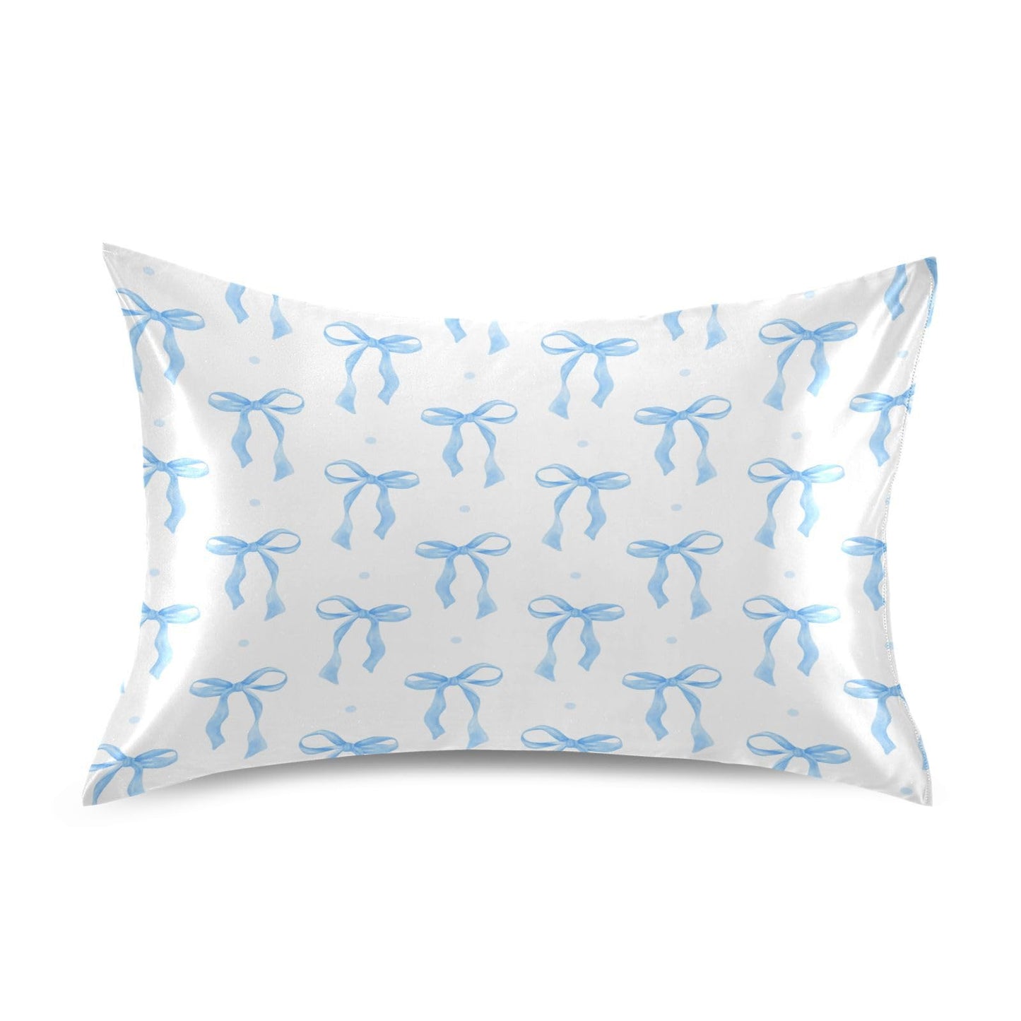 Blueangle Blue Ribbon Bow Satin Pillowcase for Hair and Skin Silk Pillowcase, Queen Size(20x30 inches) - Satin Pillow Covers with Envelope Closure