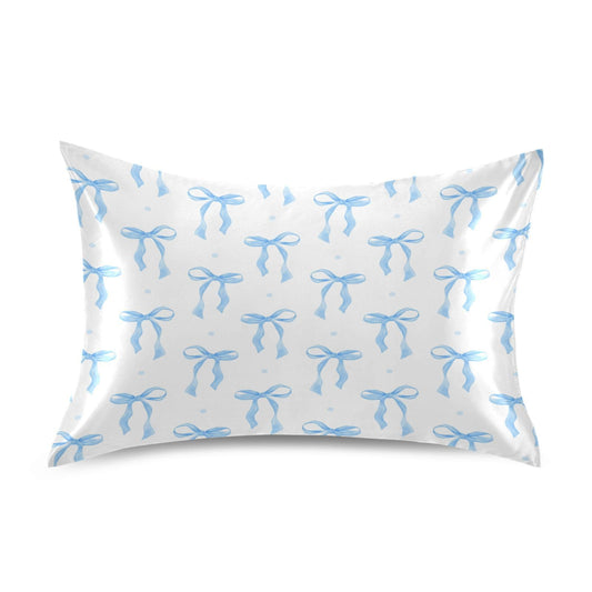 Blueangle Blue Ribbon Bow Satin Pillowcase for Hair and Skin Silk Pillowcase, Queen Size(20x30 inches) - Satin Pillow Covers with Envelope Closure