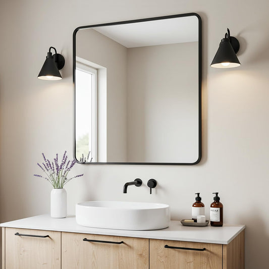 LEDLUX 30x30 Inch Matte Black Bathroom Mirror - Copper-Free Mirror, Metal Frame Vanity Rectangle Wall Mounted Modern Mirror for Bedroom/Living Room/Porch Horizontal or Vertical