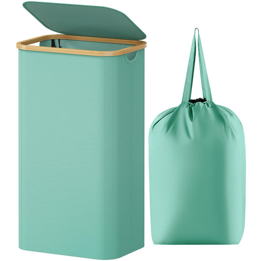 Lifewit 100L Laundry Basket with Lid, Clothes Hampers for Laundry with Bamboo Handles and 1 Removable Bag, Large Foldable Laundry Hamper for Bedroom, Bathroom, Dorm, Laundry Room, Sage Green