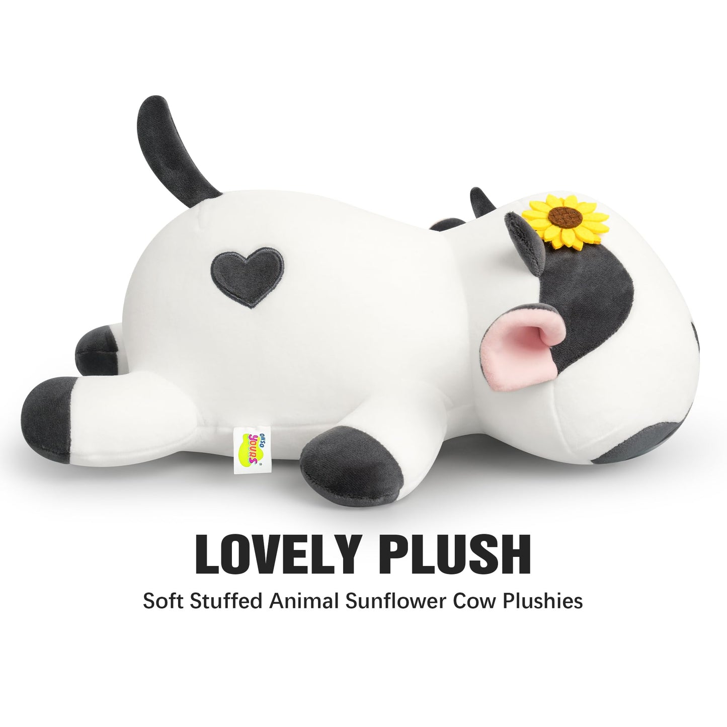 Onsoyours Cute Cow Plushie with Sunflower Headwear, Soft Stuffed Milk Love Cow Squishy Plush Animal Toy Flower Cow Pillow Gift for Kids (Sunflower Cow, 12")