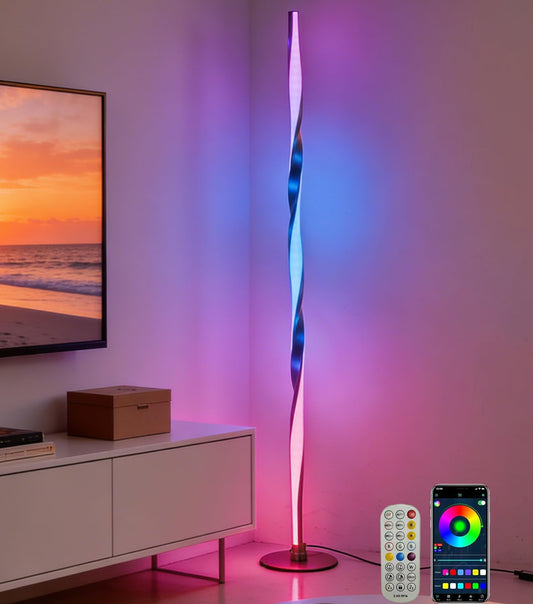 Smart RGBWIC Floor Lamp LED Corner Light Works with Alexa, Dynamic Modern Gold Ambient Light with Multi-controls-16 Million DIY Colors Color Changing and Dimmable Standing Lamp for Bedroom Living Room