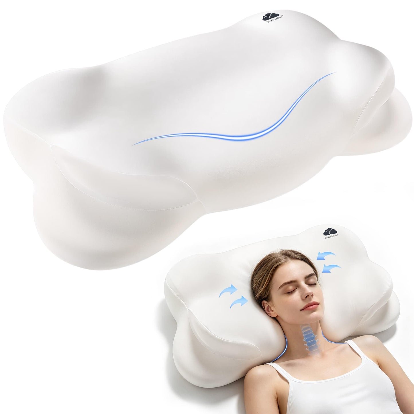 Mellow Cloud Pillow (2026 Upgraded) – Ergonomic Cervical Support Pillow, Dual-Sided Firmness for Neck Alignment, Breathable Memory Foam with Washable Cover for Side/Back Sleepers, Queen Size