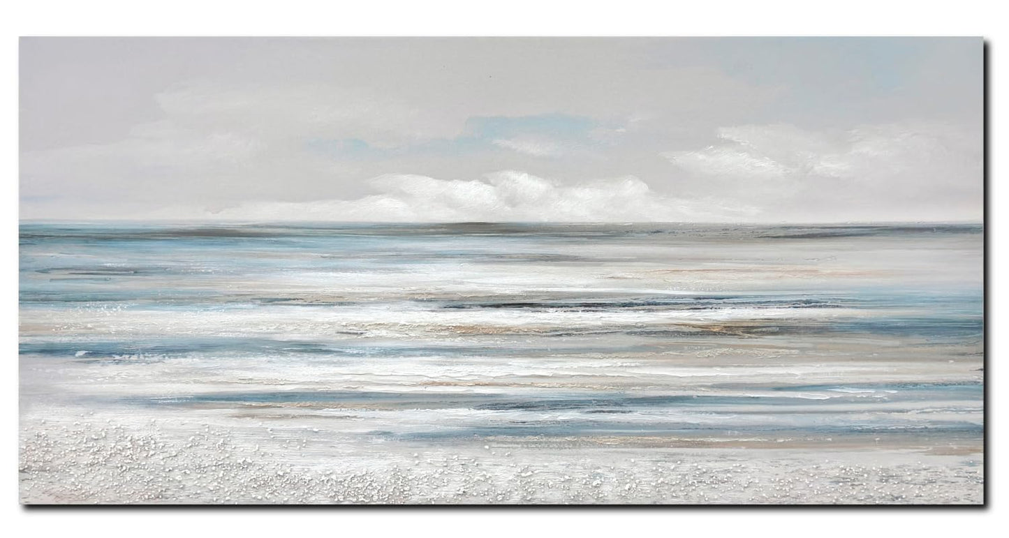 TRAIN2 ART Abstract Wall Art Modern Coastal Wall Decor Textured Blue and White Sea Background Canvas Wall Art for Living Room Bedroom Kitchen Office 20"x40"