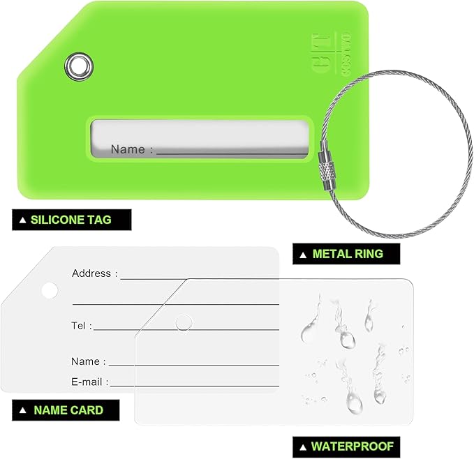 Gostwo 2 Pack Silicone Luggage Tags for Suitcases, 26 Initial Letter Baggage Labels Handbag School Bag Suitcase Instrument Tag with Stainless Steel Loop(Green)(Letter A)