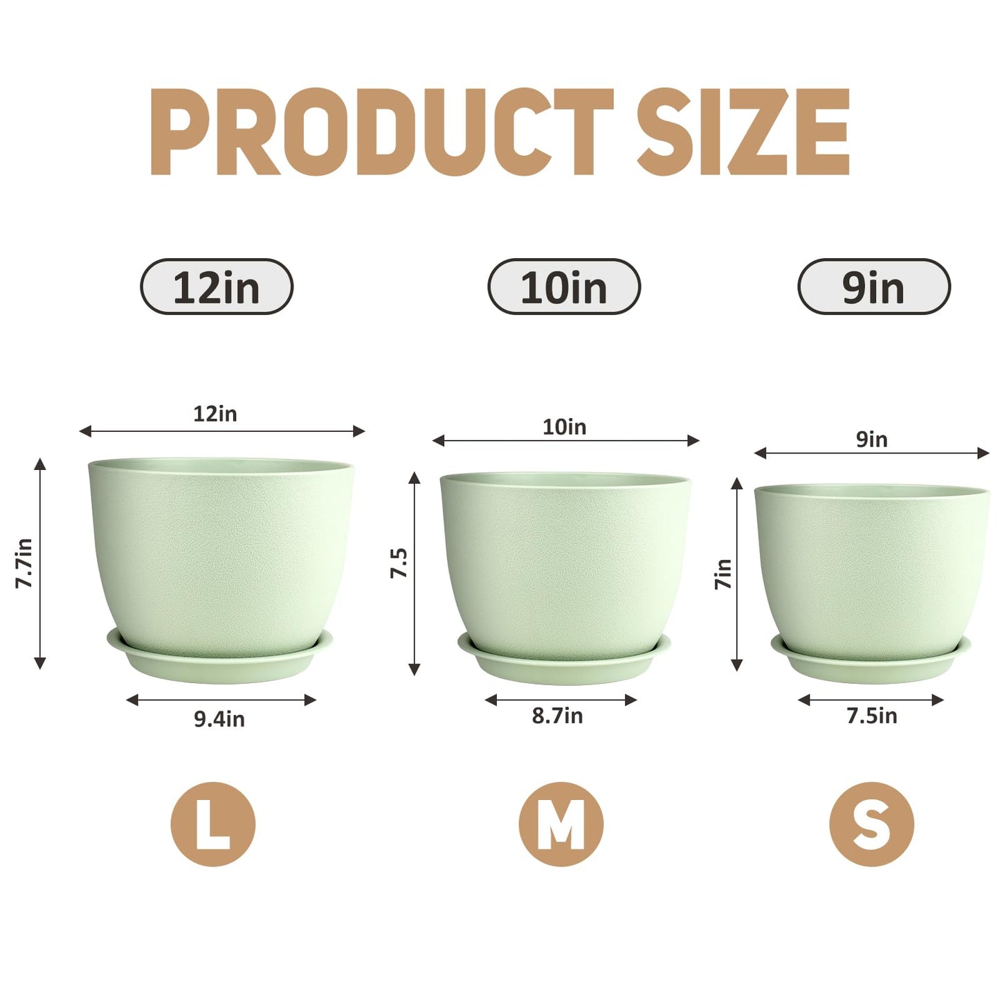 YNNICO Plant Pots 12/10/9 inch Set of 3, Flower Pots with Multi Mesh Drainage Holes, Large Planters for Indoor Outdoor Garden Plants and Flowers. (Green)