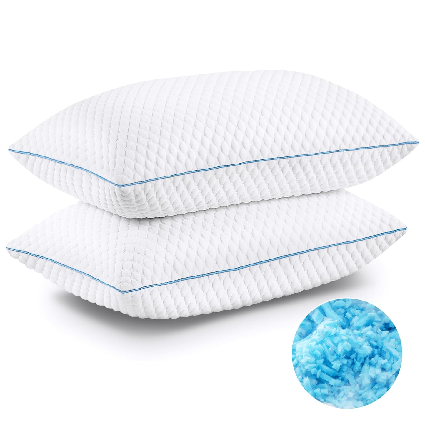 VVZ Cooling Bed Pillows Queen Size Set of 2, Shredded Memory Foam Pillows for Side Back Stomach Sleepers, Luxury Cool Gel Adjustable Firm Bed Pillows for Sleeping 2 Pack Queen Size 20 x 30 Inches