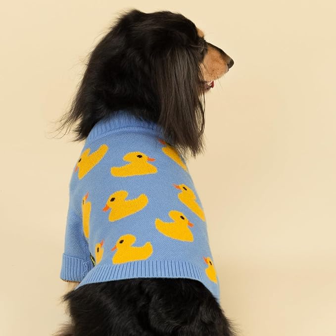 Fitwarm Funny Duck Dog Sweater, Thermal Dog Winter Clothes for Small Dogs Boy Girl, Pet Outfit, Blue, Yellow, Medium