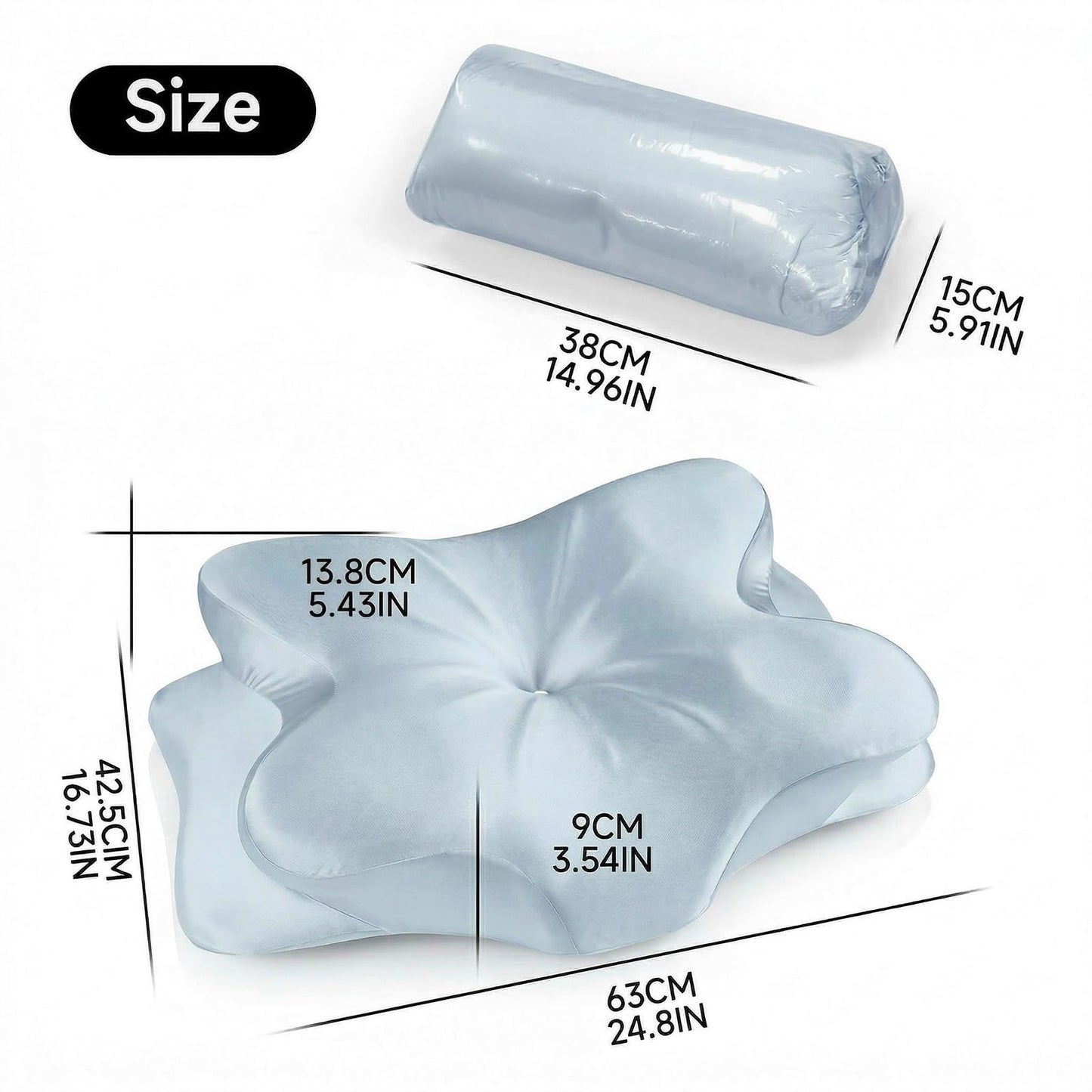 2-Pack Cervical Neck Pillow for for Neck Support,Ergonomic Memory Foam Contour Pillow with Wrinkle-Resistant Silky Satin Fabric Cover,Orthopedic Bed Pillow for Side,Back,Stomach Sleepers,Blu