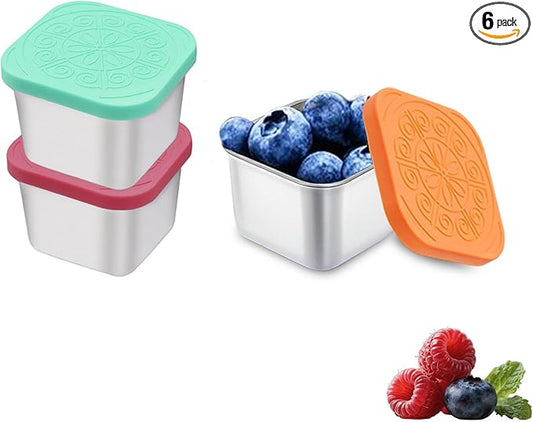 sagact 304 Premium Stainless Steel Snack Containers with Silicone Lids, Snackle Box Containers, Easy-Open Leak-Proof Kids for Taking Out for a Picnic, Lunch Box and Travel. (Red Orange Blue-3, 2 OZ)