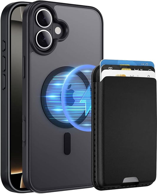 Ntwinro Magnetic for iPhone 16 Plus Case (Compatible with MagSafe) with Detachable Wallet & Card Holder for 3 Cards [RFID Blocking] Military Grade Protective Slim Phone Cover, Black