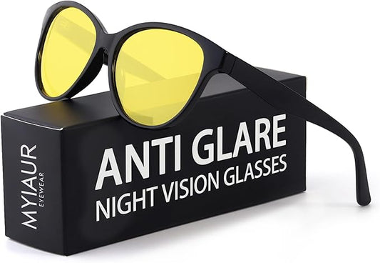 Myiaur Night Vision Driving Glasses for Women, Polarized Anti Glare Yellow Lens Glasses for Nighttime, UV400 Protection