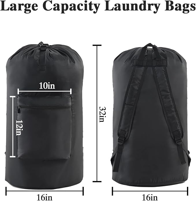 OTraki Backpack Laundry Bag, Large Travel Laundry Bag with Adjustable Shoulder Straps, Portable Heavy Duty Dirty Clothes Laundry Backpack Bag for College Dorm/Laundromat/Apartment, Black