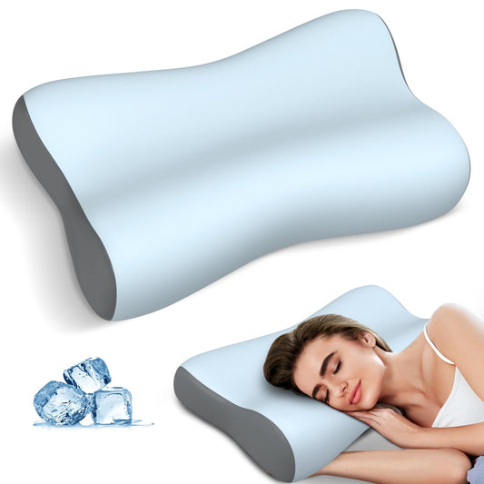 Cervical Neck Pillow, Contour Memory Foam Pillows for Neck Pain Relief, Ergonomic Pillow for Sleeping, Orthopedic Bed Pillow Neck Support Pillow for Side Back Stomach Sleepers(Blue&Grey)