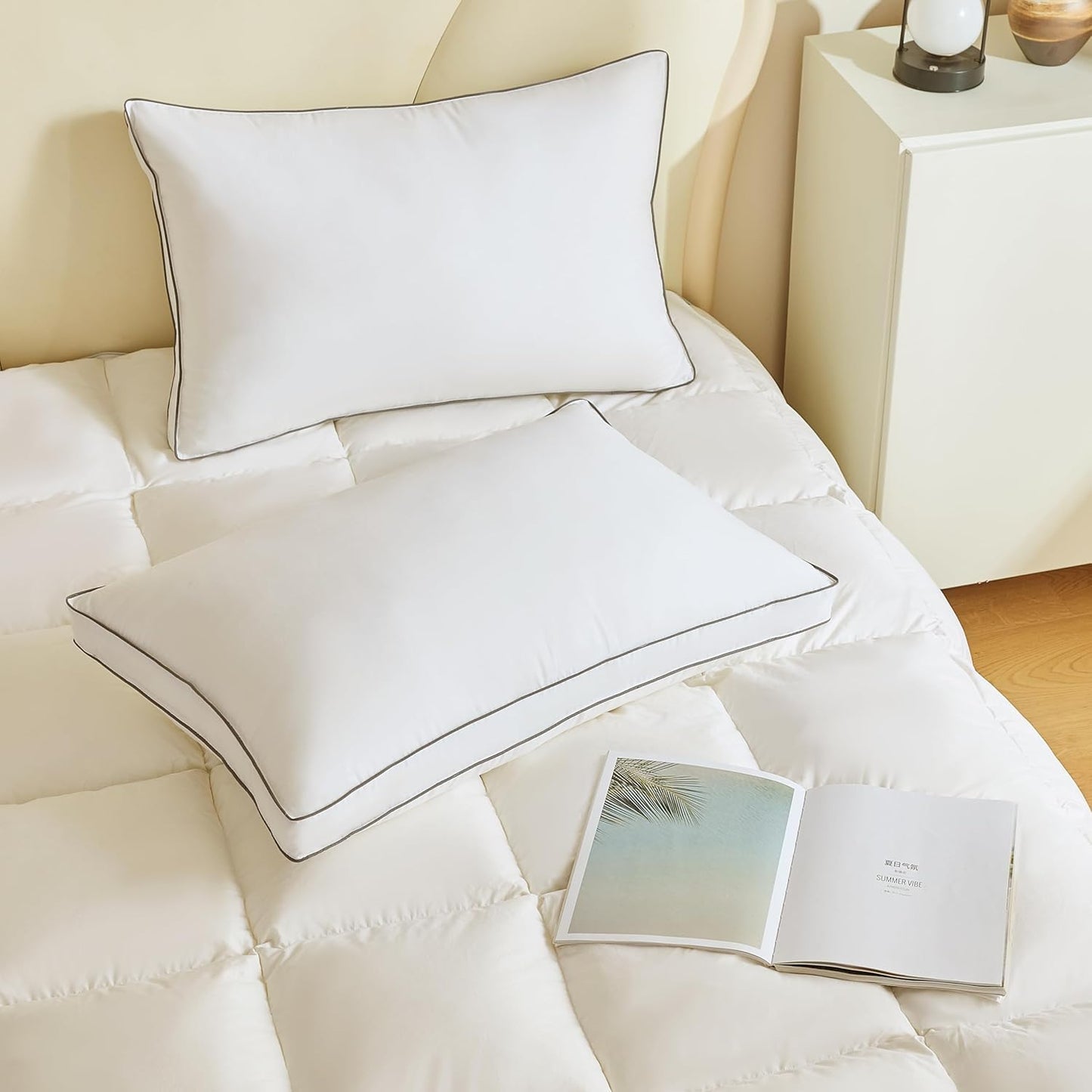 INSPIRE CRAFTER Goose Down Pillows for Neck Pain - Perfect Balance of Softness and Support, Relief for Side and Back Sleepers, Gusseted Pillow, Hotel Down Pillows Queen/Standard Size Set of 2