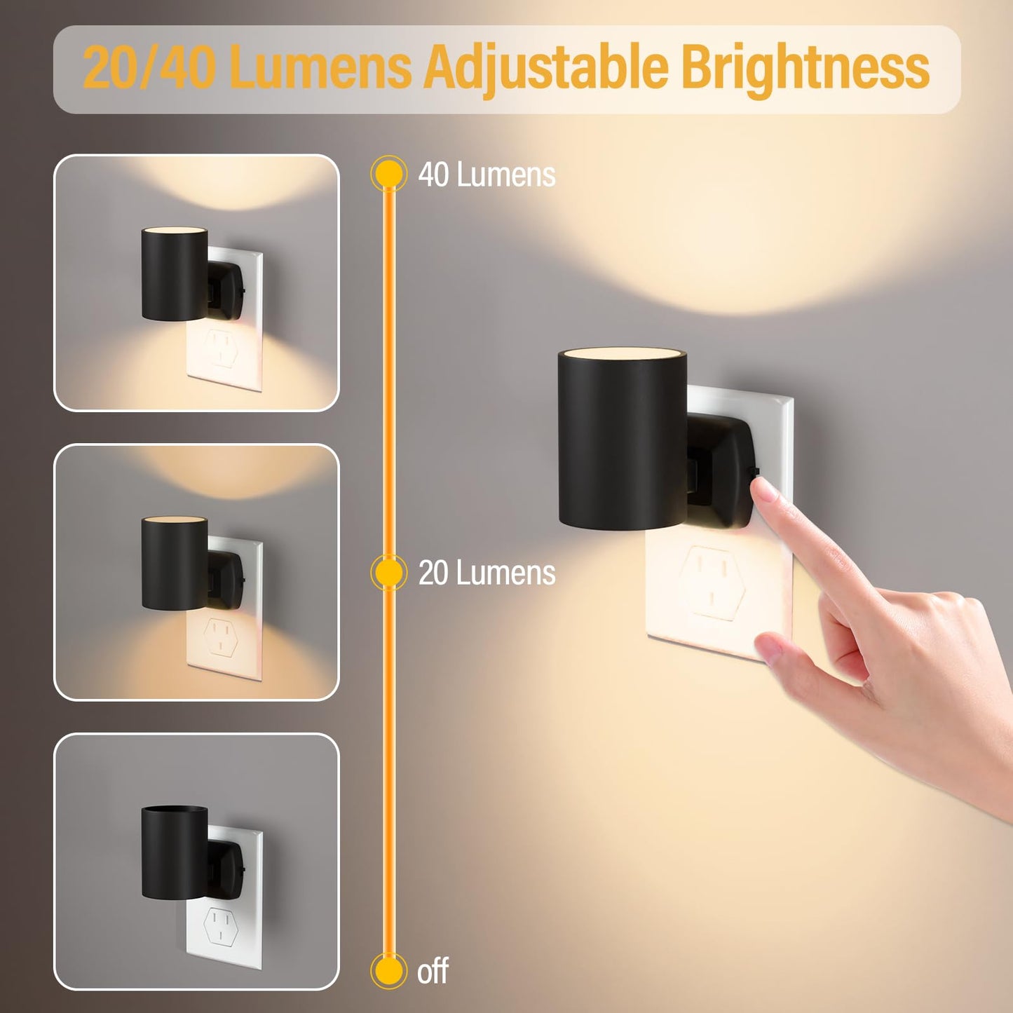 Night Lights Plug into Wall: ETL Night Light Plug in - LED Dimmable Night Light Dusk to Dawn Light Sensor, Soft Warm 2700K, Adjustable Brightness, Wall Lights for Bedroom, Hallway, Stairs - 2 Pack