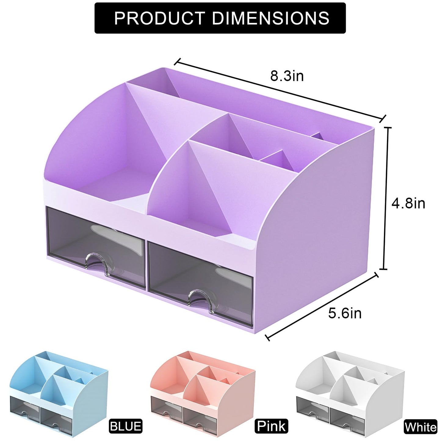 Makeup Organizer with Drawers, Cosmetic Storage for Dresser Vanity and Bathroom Countertop, Beauty Holder for Lipstick Brush, Skincare Organizer for Vanity, Cosmetic Display Case (Purple)