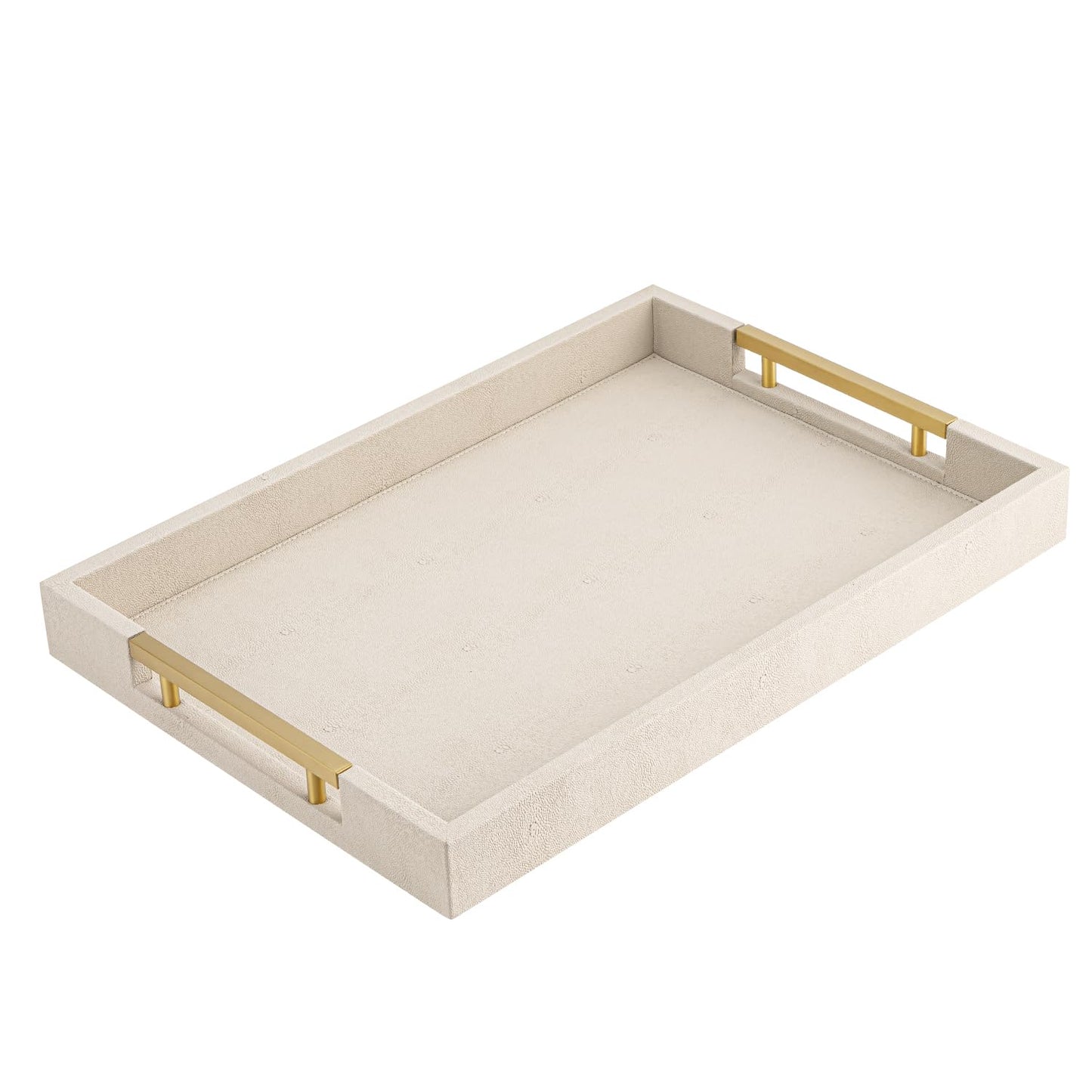 Beige Faux Leather Serving Tray with Handles – Large Decorative Tray for Coffee Table, Ottoman, Living Room, Bathroom – Home Decor
