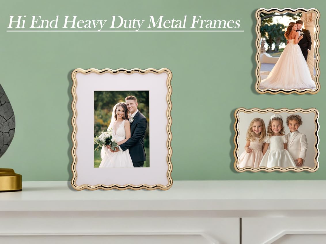 GorYeeFine 4x6'' Silver Heavy Duty Photo Frame,Wave Design High-End Zinc Alloy Picture Frames 6x4'',Fashionable Style frame with Velvet Back for Desktop and Wall Hanging.