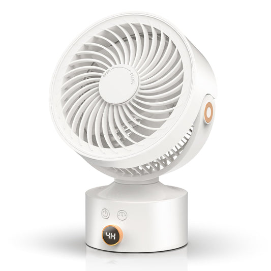 Yincook Desk Fan Small Oscillating for Bedroom, 9 Inch Quiet Desk Fan Air Circulator with 3 Speeds, 4H Timer, Rechargeable Desk Fan for Office/Dorm/Room-White