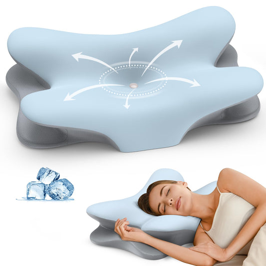 Cervical Neck Pillow for Pain Relief - Ergonomic Pillow for Neck Support, Contour Memory Foam Pillows for Sleeping, Contour Pillow for Reading & Bed Rest Pillows for Side Back Stomach Sleepers(Blue)
