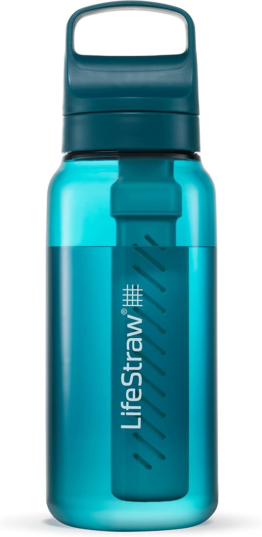 LifeStraw Go Series – BPA-Free Water Filter Bottle for Travel and Everyday use removes Bacteria, parasites and microplastics, Improves Taste, 1L Laguna Teal