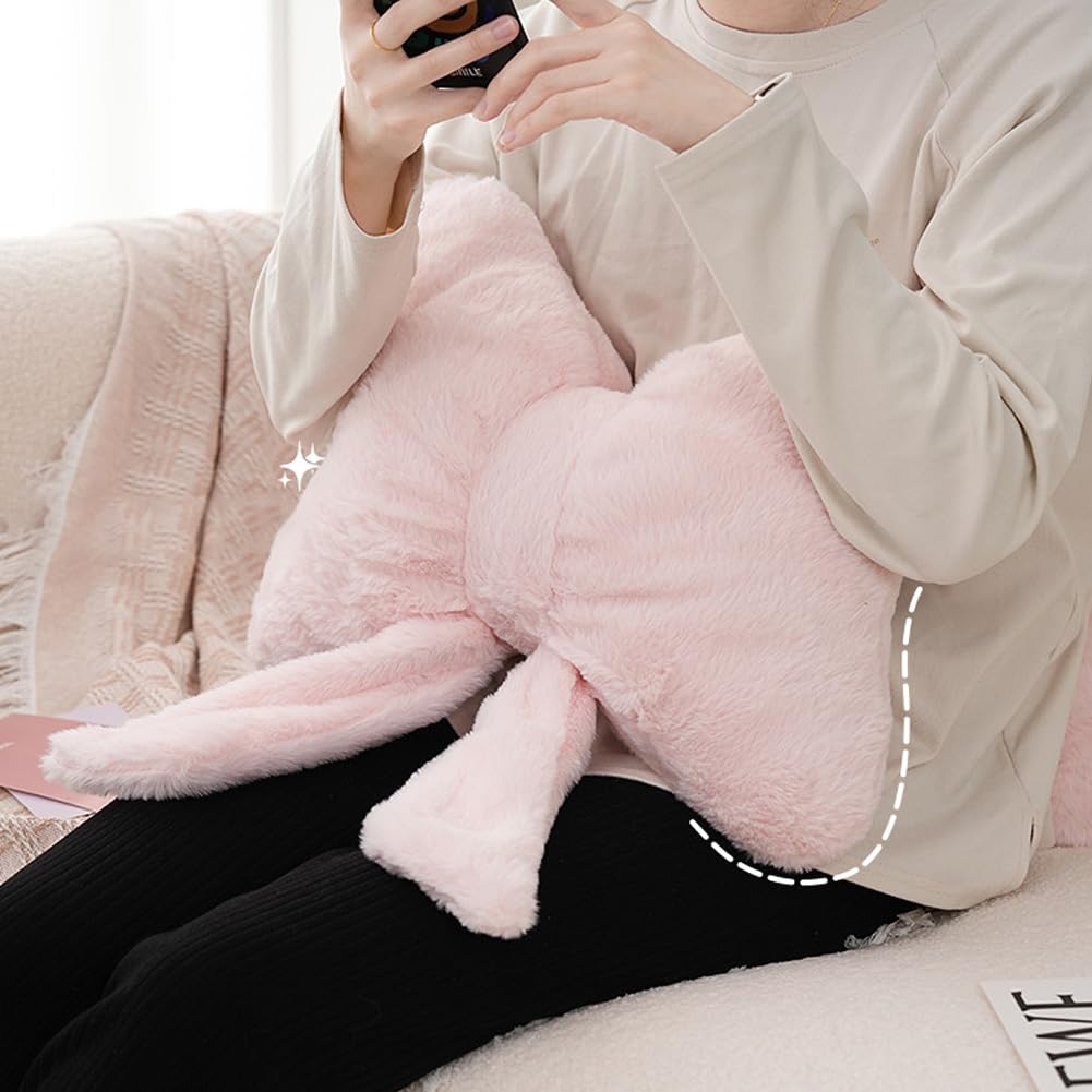 GKWW 2Pack Soft Furry Bow Throw Pillows Cute Bowknot Plush Pillow Home Decor Stuffed Bow Lumbar Pillow for Bed Couch Living Room Decor (Pink)