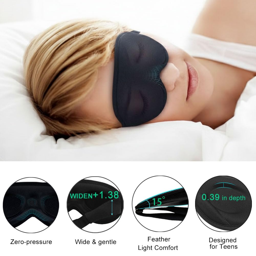 Ringolemona Kids Sleep Mask 8-18 Zero Pressure 3D Blackout Adjustable