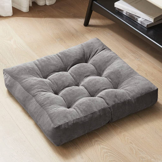 Degrees of Comfort Meditation Floor Pillow, Square Large Pillows Seating for Adults and Teens, Gray Tufted Corduroy Cushions for Yoga, Study Room, Home Office and Living Room, Grey, 22x22 Inch