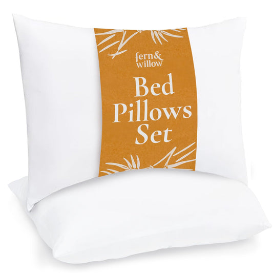 Fern and Willow Queen Size Bed Pillows - Set of 2, 28"x20" - Luxurious Ultra-Soft Cooling Pillow - Hotel Quality, Down Alternative Fill - Ideal for Side, Back & Stomach Sleepers