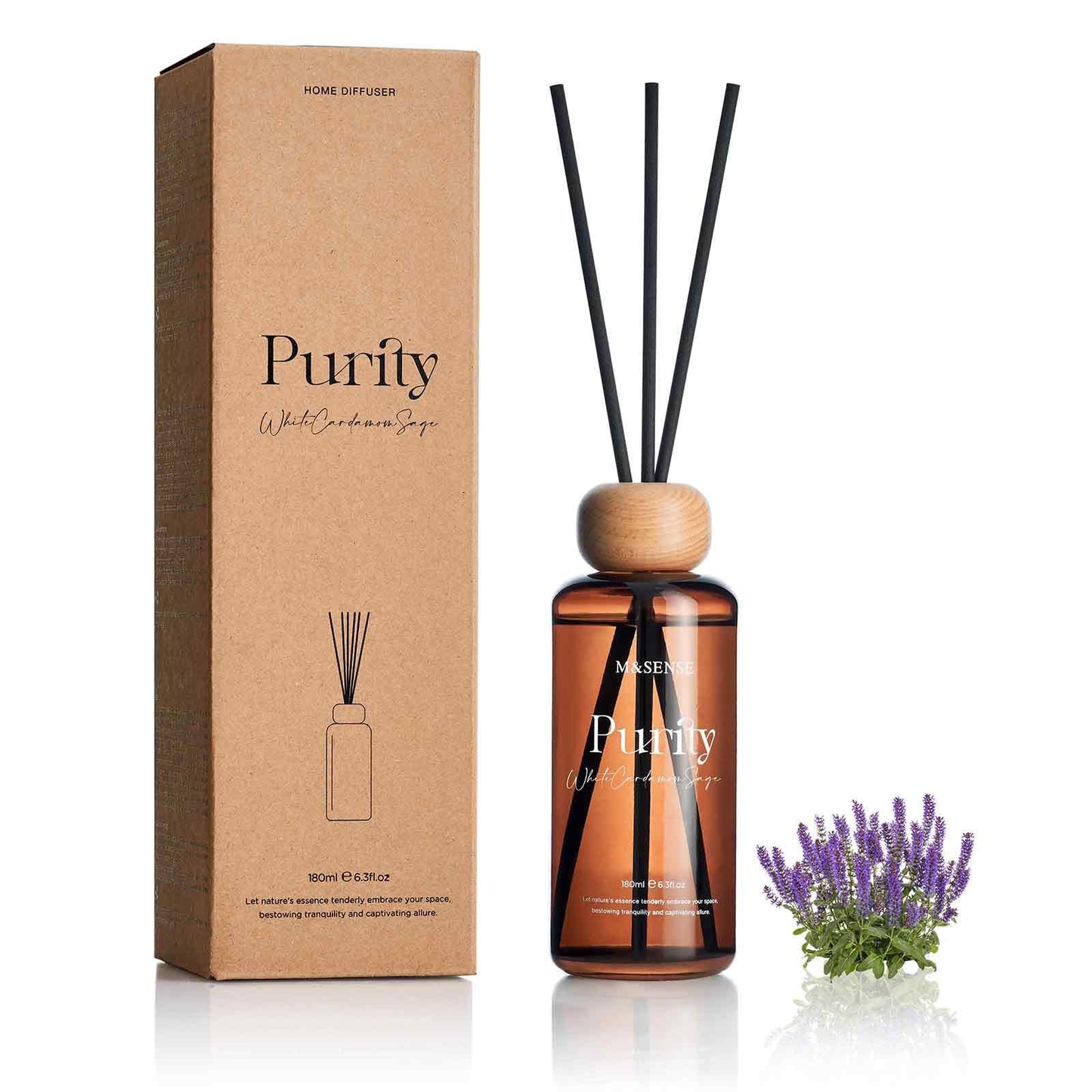 M&SENSE Reed Diffuser Set, White Cardamom Sage Scented 6.3 fl oz Natural Essential Oil Diffusers with Sticks, Non-Toxic Organic Air Freshener, Long-Lasting Fragrance Oils for Home Bathroom Kitchen