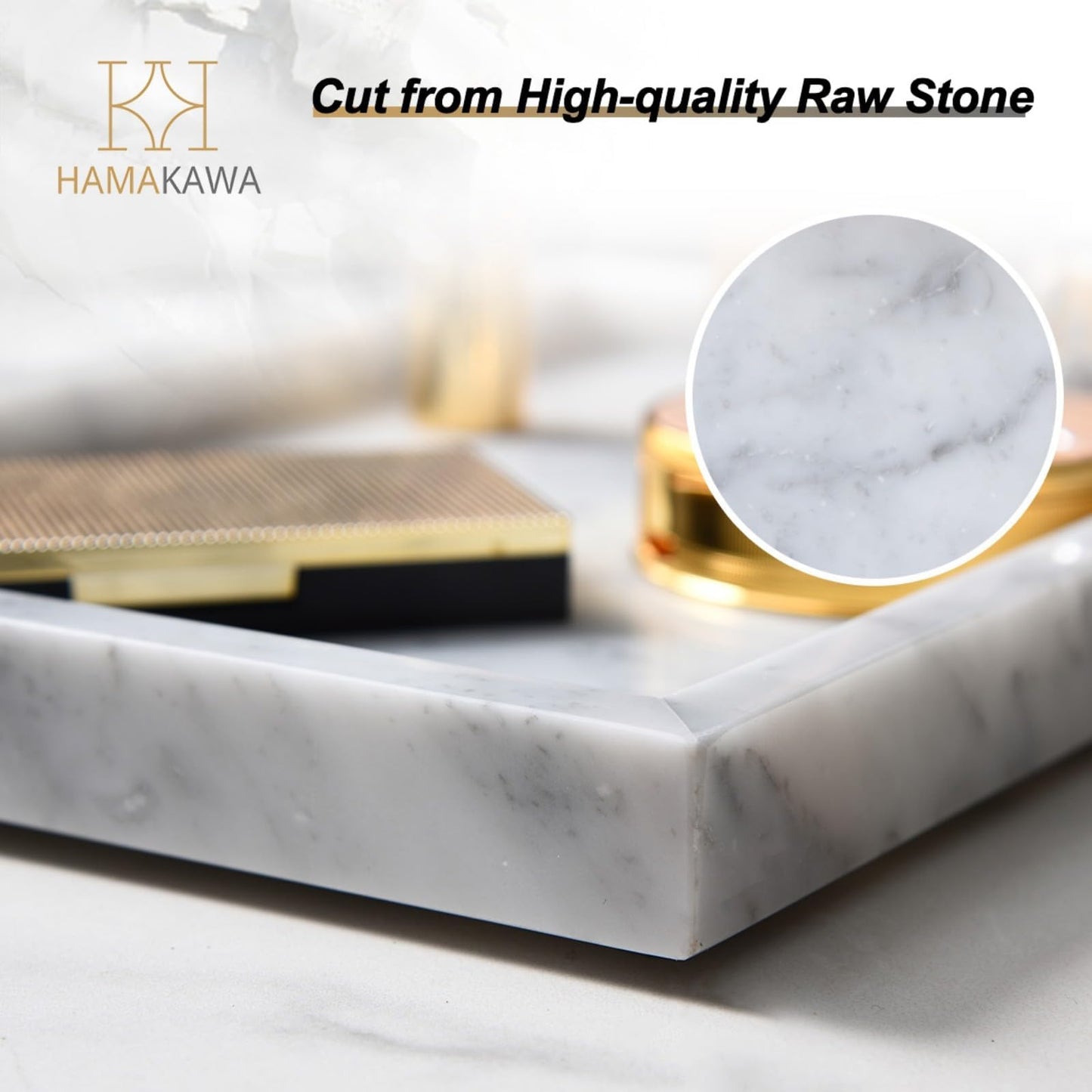 HAMAKAWA White Marble Vanity Tray, Real Natural Bathroom Tray 12 inch, Carrara White Stone Sink Trays, Large Perfume Trays, Countertop Organizer for Kitchen Counter, Dresser, Toilet Tank Top