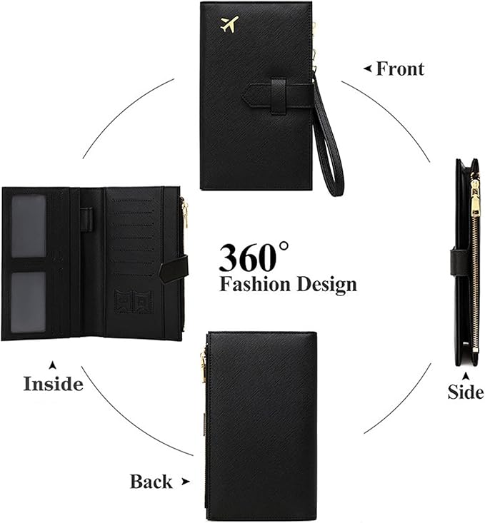 Waterproof Family Passport Organizer with RFID Blocking Genuine Leather Document Holder Card Slots Travel Wallet for Women Men Black (Green)