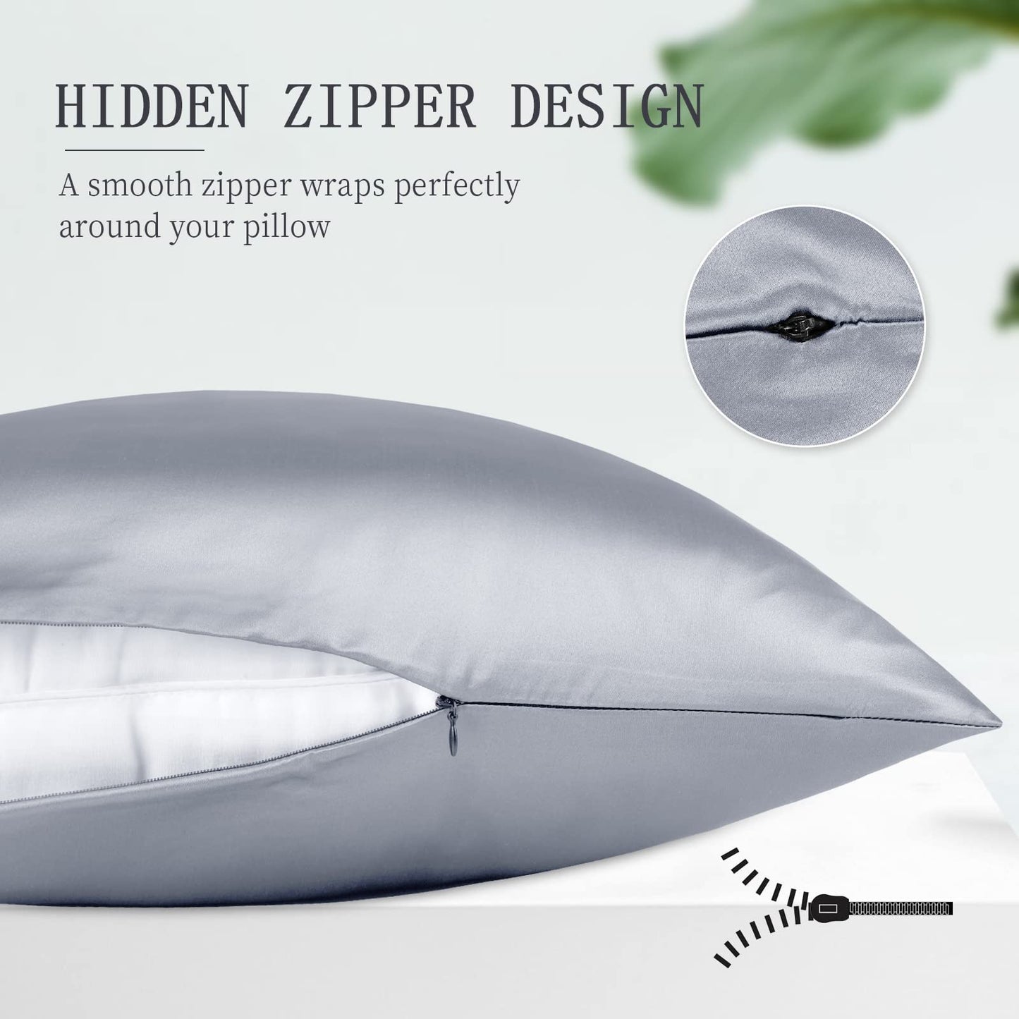 OLESILK Silk Body Pillowcase 20x54 Zippered: 100% Mulberry Silk for Hair and Skin, Breathable and Soft for Pregnant and Family, Silver Grey